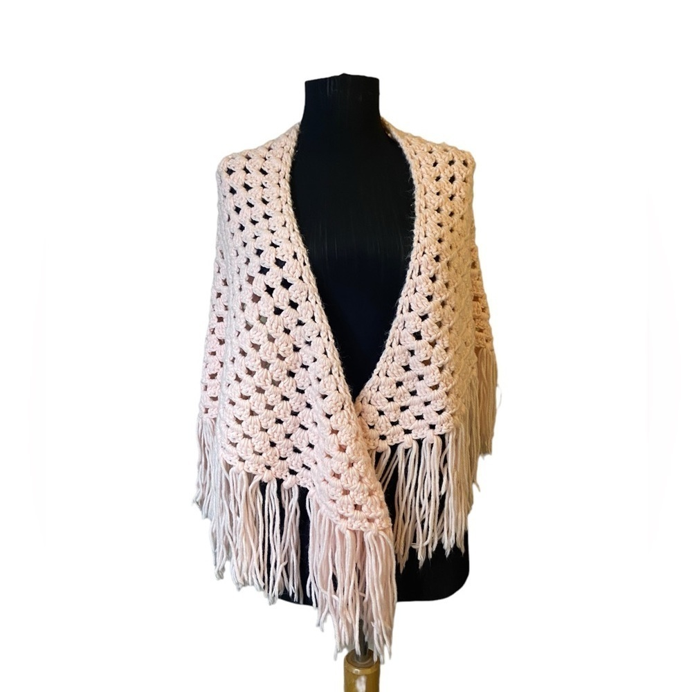 Light Pink Crochet Cape Sweater - Picture 3 of 10